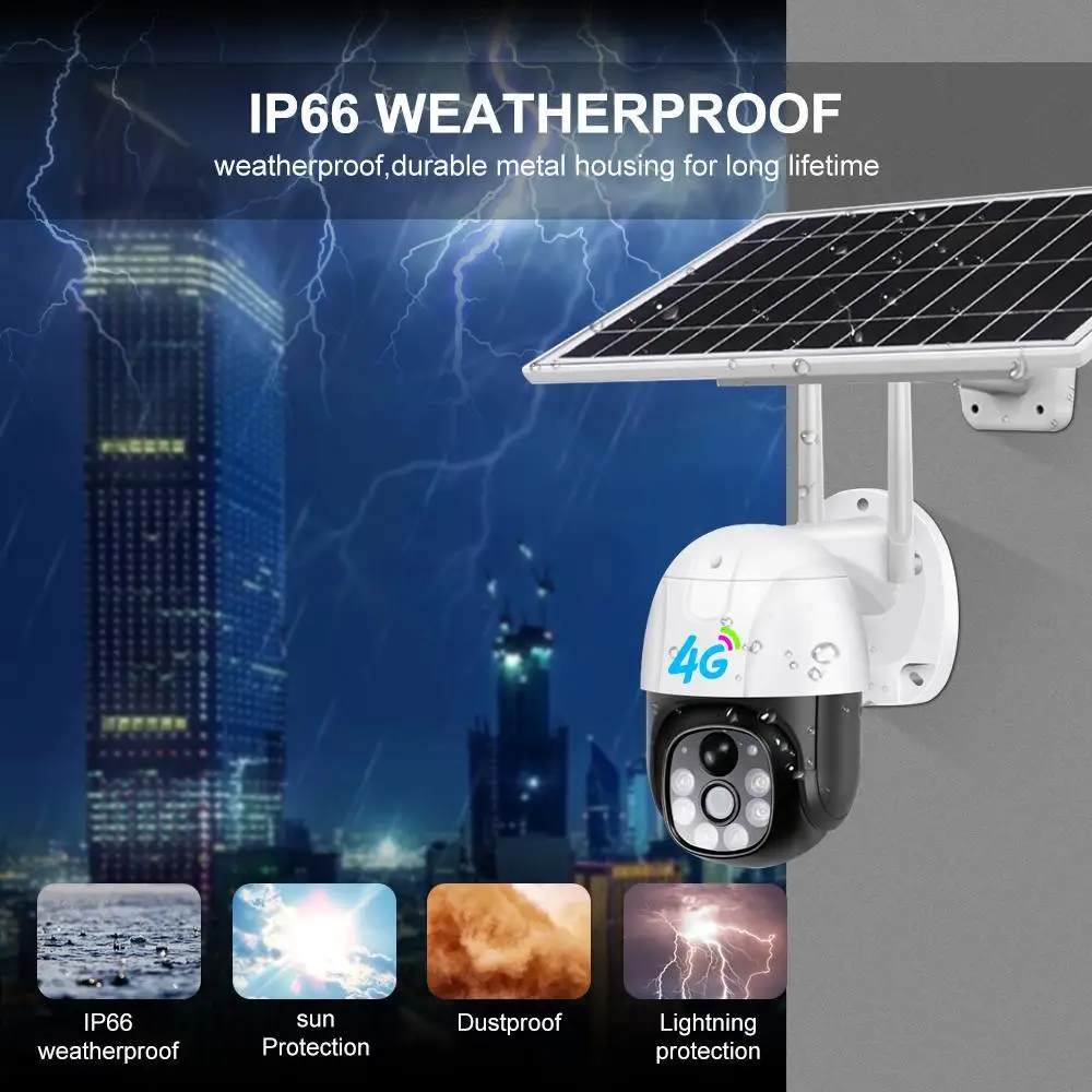 V380 CCTV Solar 4G Camera Ip Ptz Power Solar Panel Power Colorful Night Vision 2MP 4G Network camera