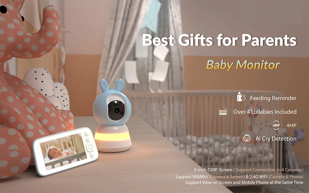 5Inch 4MP HD Pan&Tilt Monitoring Peaceful Lullabies Soft Night Light wifi Baby Monitor