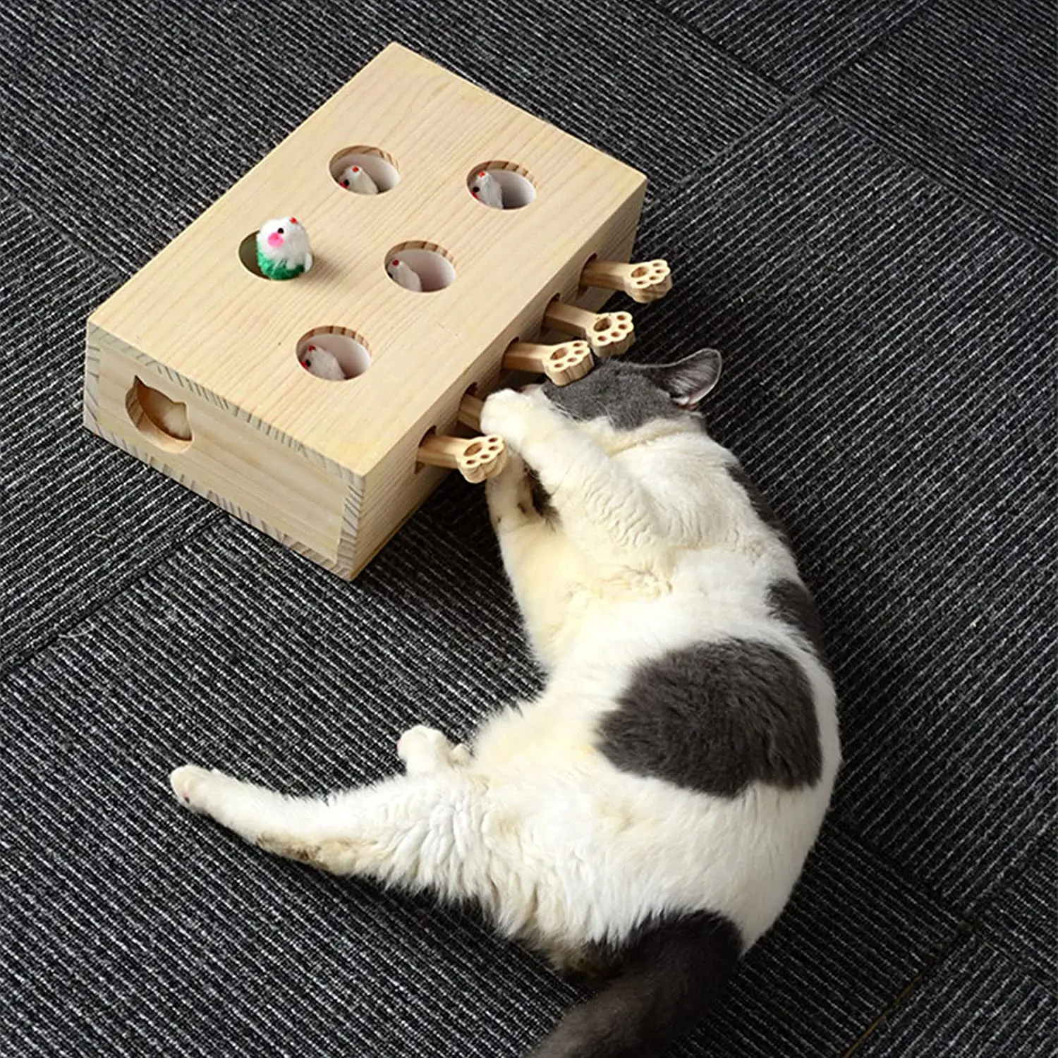 Cat Interactive Wooden Toys Whack a Mole Game Cat Punch for Indoor Play Box Hunt Toy Funny Kitten Safe Catnip Fun Box