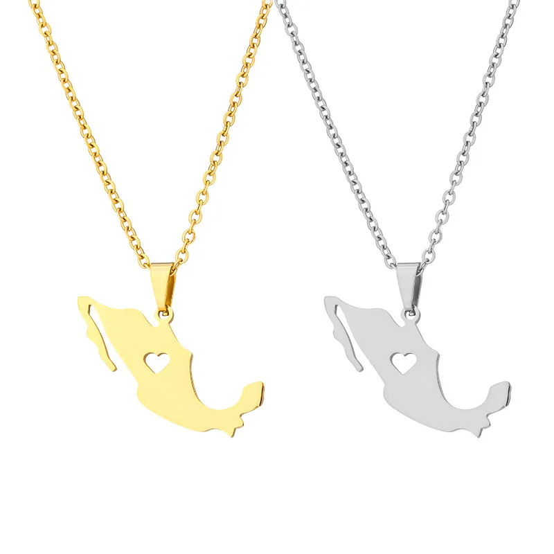 Stainless Steel Mexico Map Pendant Necklace Gold Color Mexican Jewelry Maps Mexicanos
