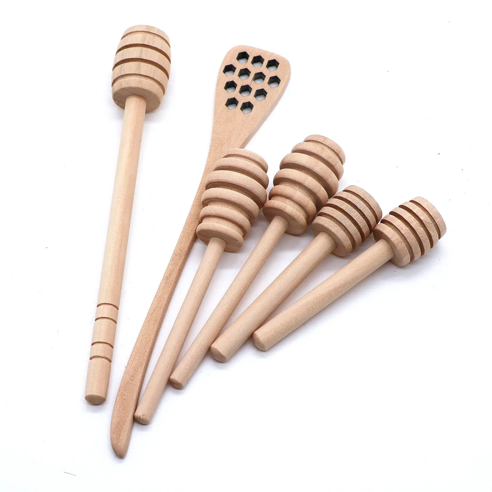 Wholesale Wood Wooden Honey Honeycomb Stick Mini Honey Dipper Server Honey Stirrer Wooden Dippers