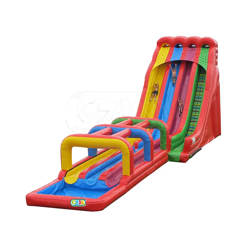 outdoor kid triple lindy high giant inflatable bouncer racer 16 ft water slip and slide for kid sale