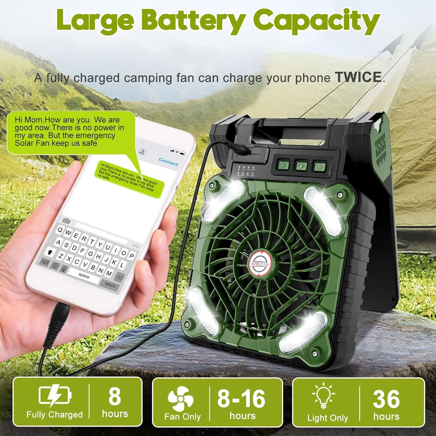 Solar Dynamo with Light Fan And Power Bank In One Foldable Mini Outdoor Camping Fan