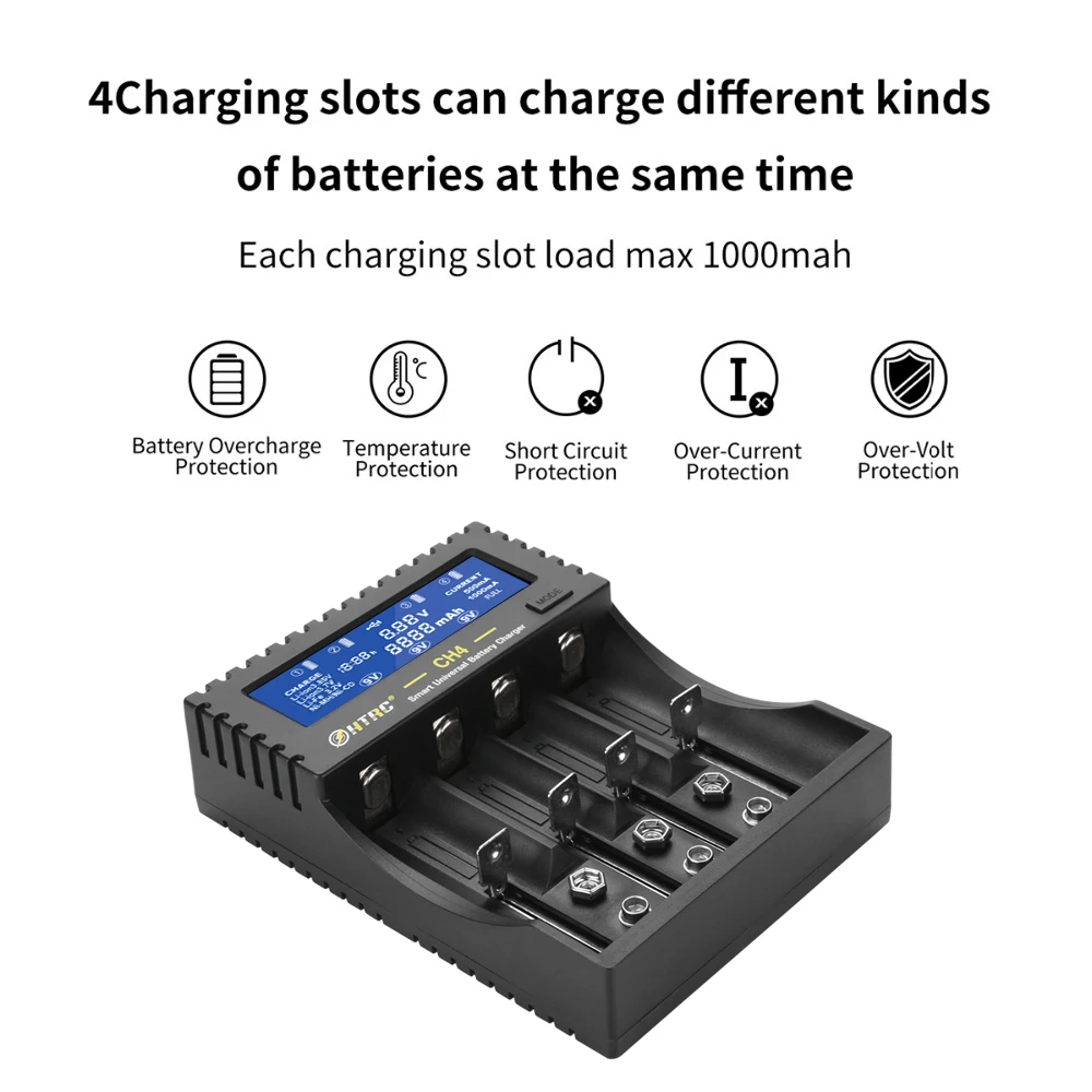 
CH4 Battery Charger 18650 26650 6F22 9V AA 16340 14500 Lipo Li-ion Li-fe Ni-MH Ni-CD battery charger for RC Toys 