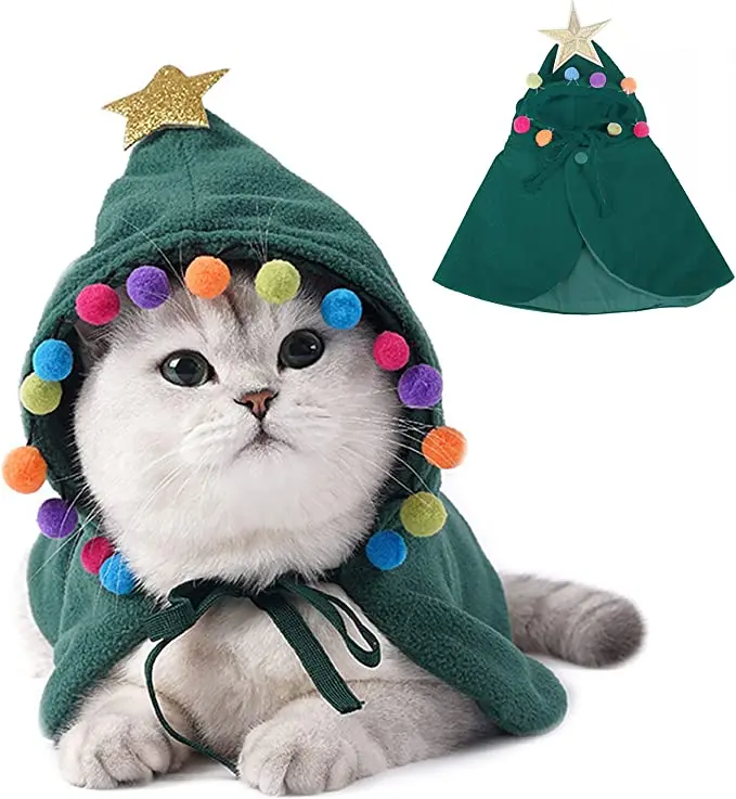 Fashion Wholesale Custom Christmas Cat Pet Cape Clothes Cool Shawl Cape Poncho Mantle Outfit Puppy Cloak Cosplay Dress Kitten