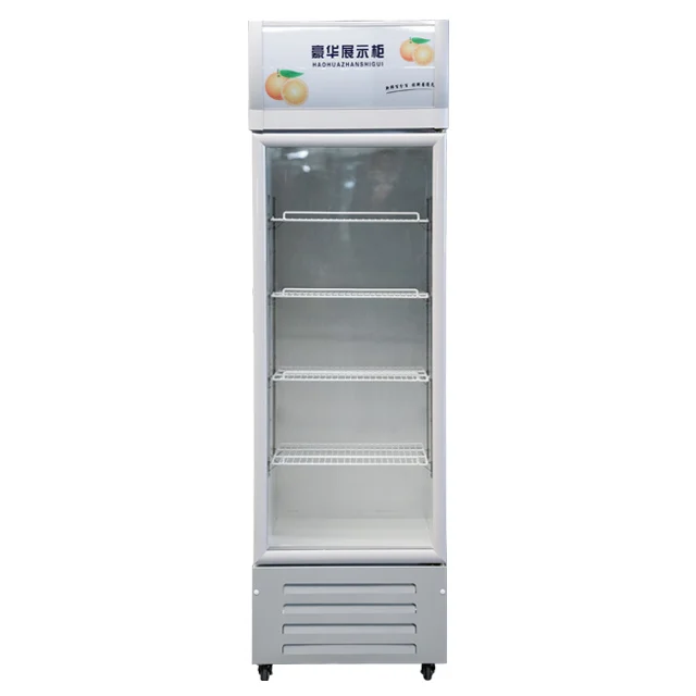 Single Door 318L direct Cooling copper tube double glazing glass lower compressor Commercial Refrigerator for supermarket