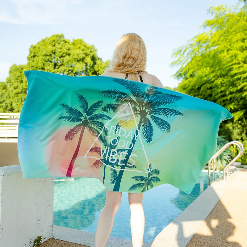 Personalized Custom logo Print Luxury Sublimation extra Large Recycled Towel Sand Free Microfiber Suede Waffle Beach Towel