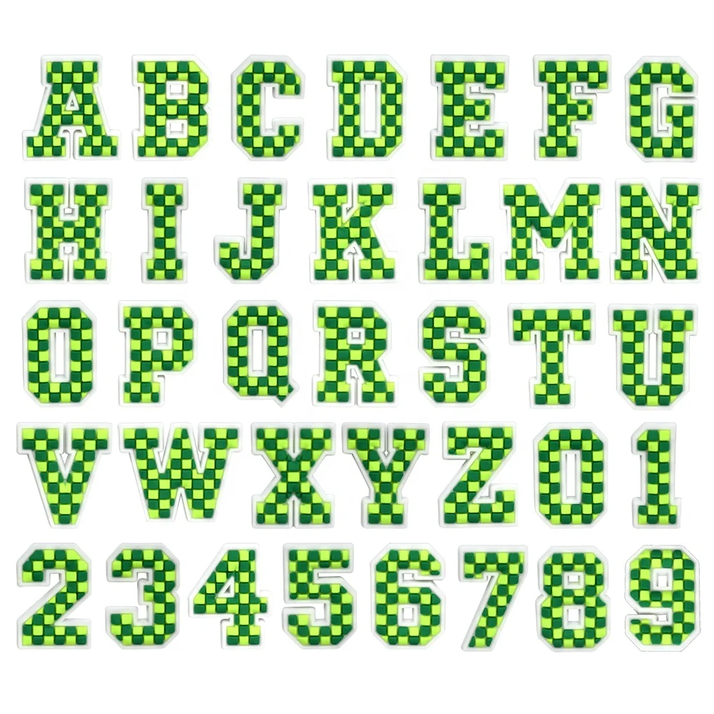 Cute English Letter Shoe Charms Green And White Green Letter Numerals Series Shoe Charms Clog Charms For Kids Women Gifts