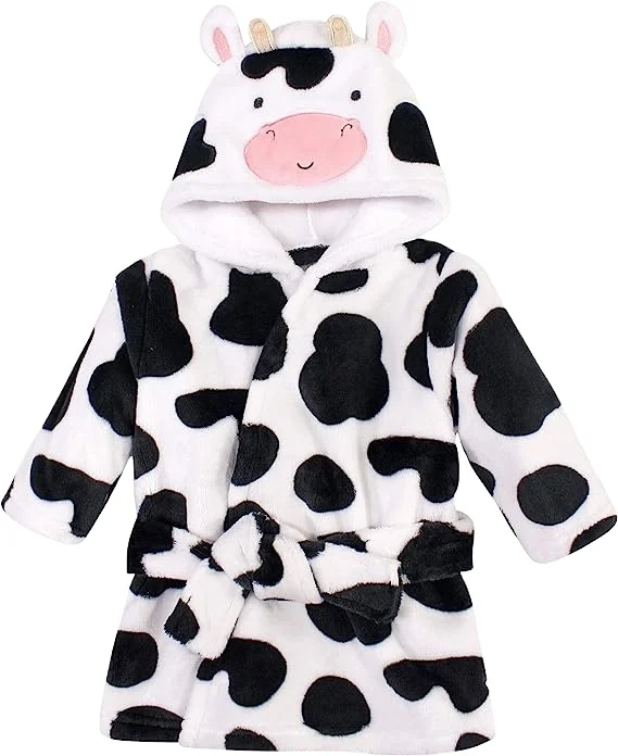 Baby Unisex infant Plush Animal Face Bathrobe with hood and tie