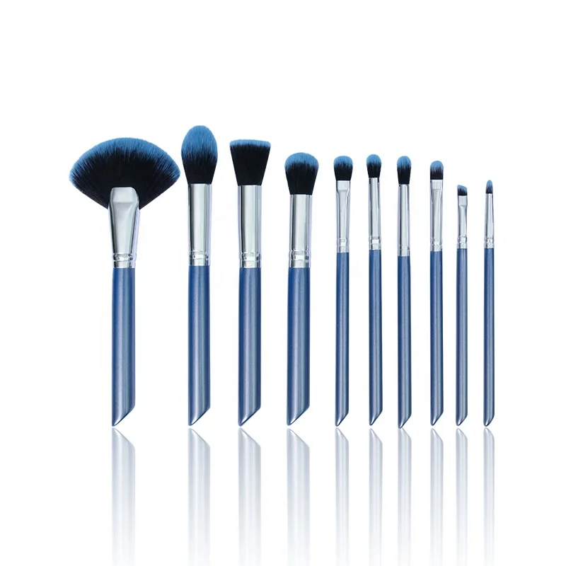 Star Large Fan Unique Stipple Multifunctional Angled Custom Logo 10 Pcs Makeup Brush Set
