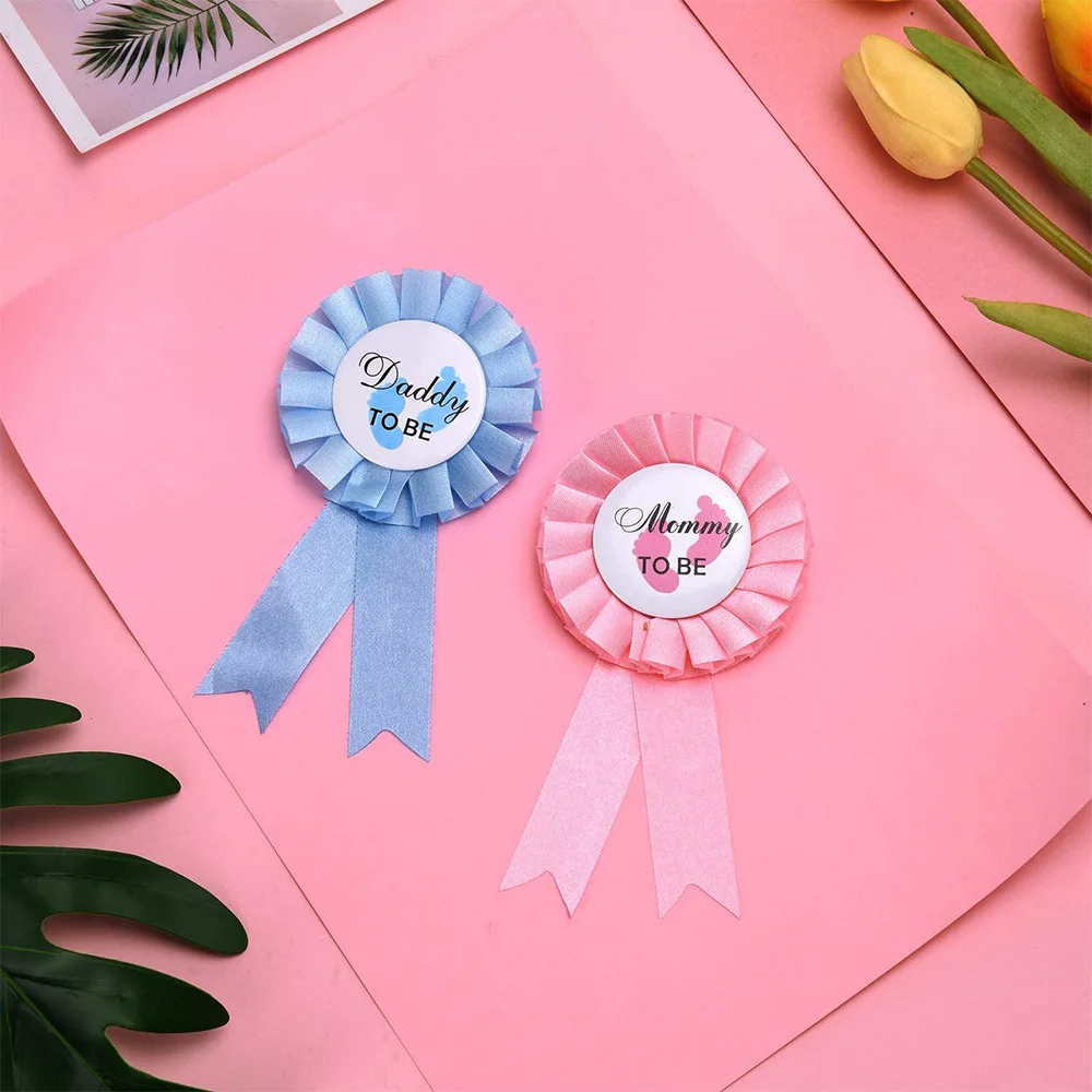 Wholesale Pink Blue Mummy Daddy To Be Gender Reveal Baby Shower Reward Ribbon Badge