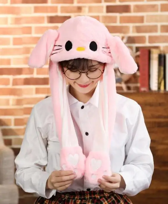 Animal Rabbit Ears Beanies Hat Cute Glowing Moving Short Plush Warm Bunny Caps For Women Girls Winter Outdoor Travel Hats