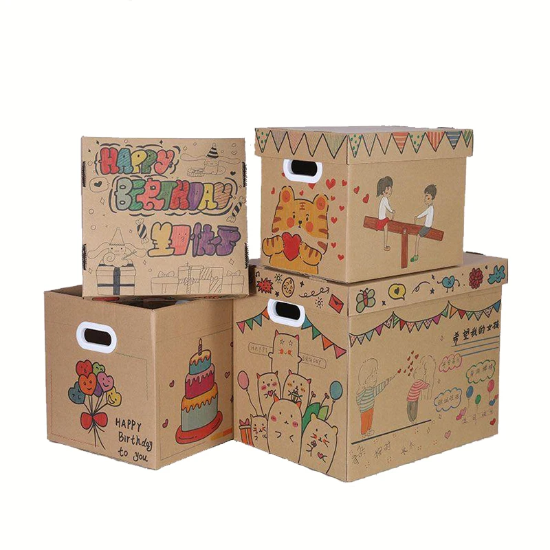 Custom DIY Painting Large Size Heavy Duty Cardboard Corrugated File Storage Moving Boxes for Office Desktop Storage Box
