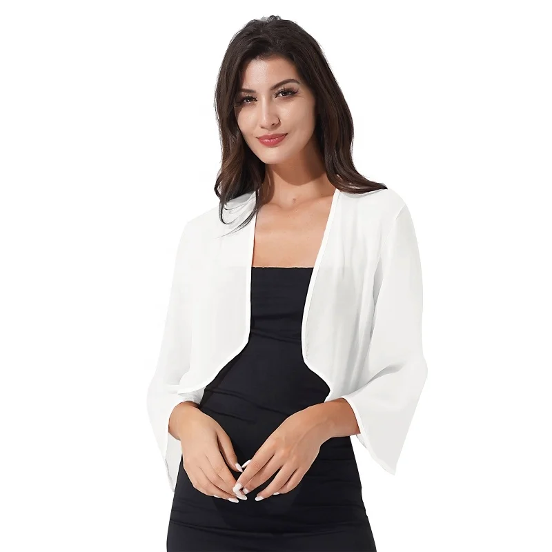 3/4 Sleeve Chiffon Cardigan Bolero Jacket Wedding Party Bridal Dress Cover Shawls