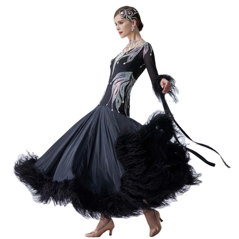 B-19526 Yundance new pearl silk national standard modern dance dress ballroom party dance dress for competition