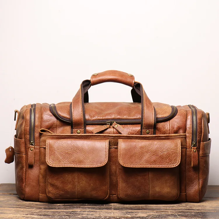 Retro Outdoor Nubuck Leather Large Space Weekend Duffle Big Fitness Storage Bag