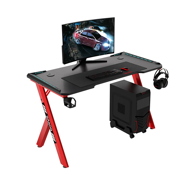 Factory Direct RGB Gaming Desk Pc Desk Home Office Desk With LED Light R-Shape  Gaming table  Red Size 120CM