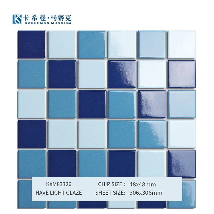Manufacturer Hot Selling 306*306mm Glossy Mosaic Light Blue Mix Color Glazed Swimming Pool