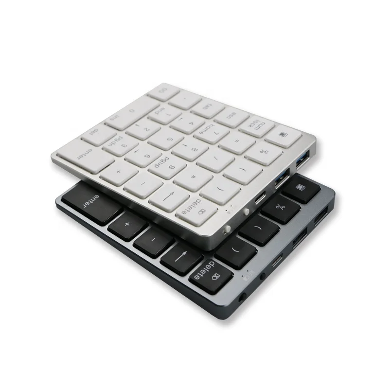 Hot sale numeric keypad bt rechargeable 28 keys keypad keyboard with usb hub