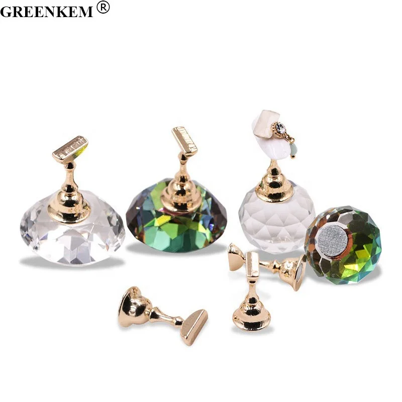 New 1Pcs 5Pcs Reusable Crystal Acrylic Nail Practice Stand Lotus Base Nail Tip Stand With Magnetic Nail Practice Display Stand