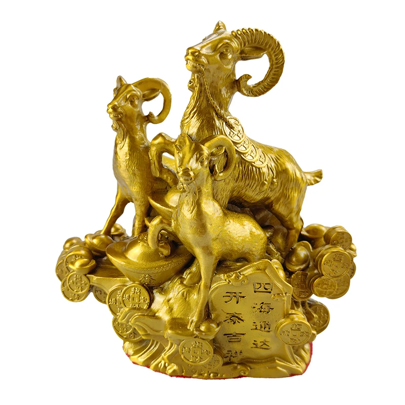 Manufacture home fengshui decoration modern handicraft gold color goat statues home decor sculpture