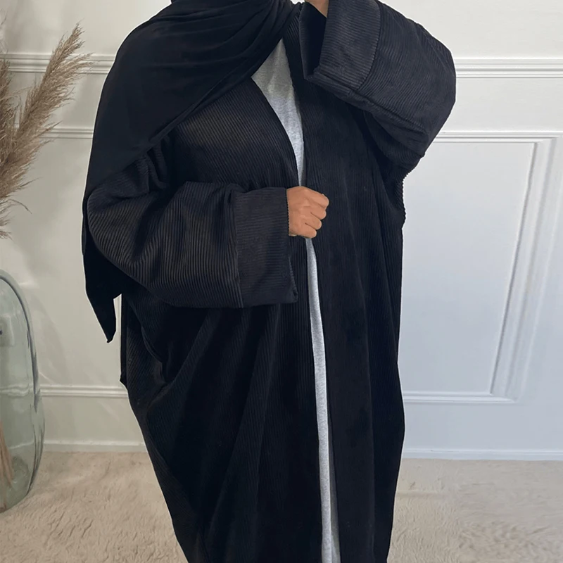 New Arrival Open Abaya 2023 Winter And Autumn Thick Abaya Dress Arab Dubai Modest Solid Color Corduroy Muslim Women Abaya