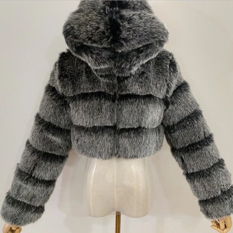 New Fashion Winter Fox Coat Fur Women long sleeves plus size fur bubble coat with hood