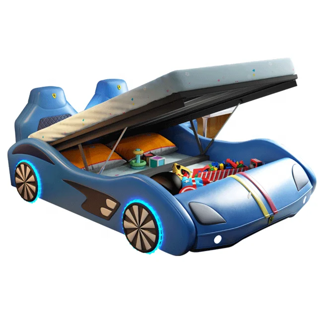 wholesale Modern kids bedroom furniture Sets Blue for children car bed boy Luxury kids car leather beds baby race solid wood car