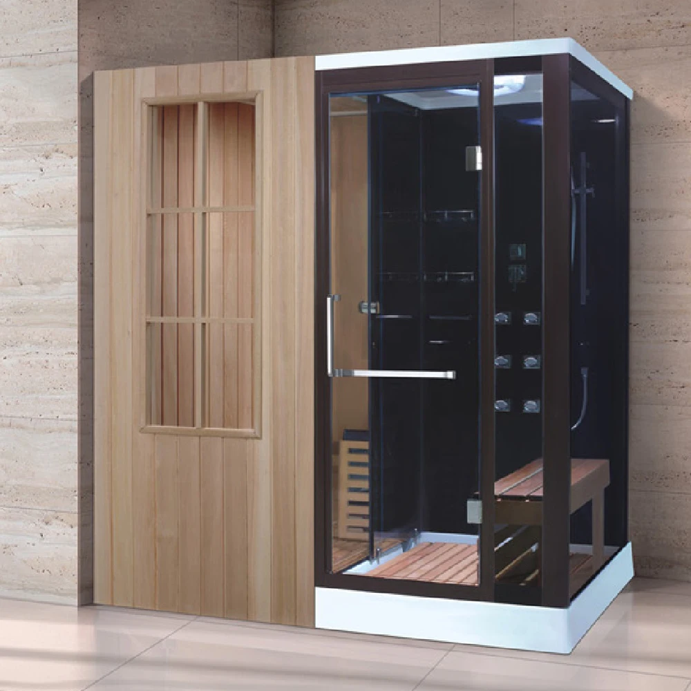 Cheap high quality home family wood made push door sauna and shower combined wet steam sex sauna room