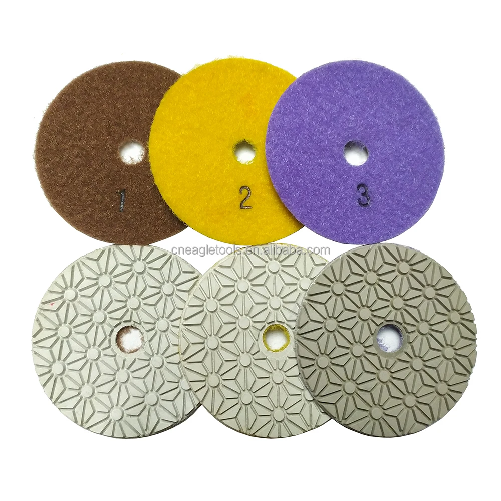 Quartz Marble Polishing Pads Wet or Dry Polishing Pads 3 Step Diamond Granite 100mm Flexible Resin Polishing Pad