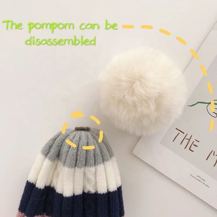 KENSHELLEY Amazon High Quality Winter Hat Women Luxury Mixed Color Beanie Hat Thicken Wool  Cable Knitted Beanie With Lining