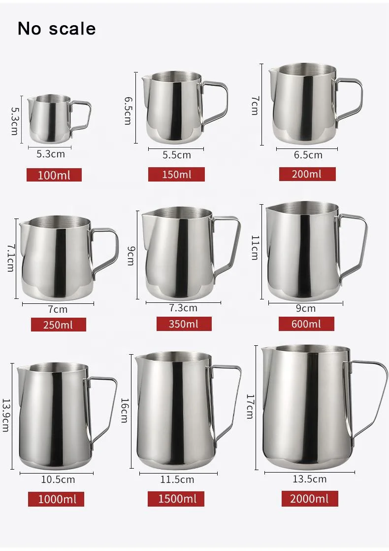 High Quality 304 Stainless Steel Milk Frothing Jug 2000ml Coffee Foam Garland Cup Handle Quality Teapot Water Jug Steel Stamp