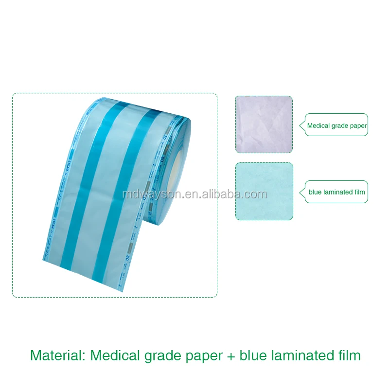 EO/STEAM sterilization disposable heat-sealing gusseted pouch in roll for dental clinic