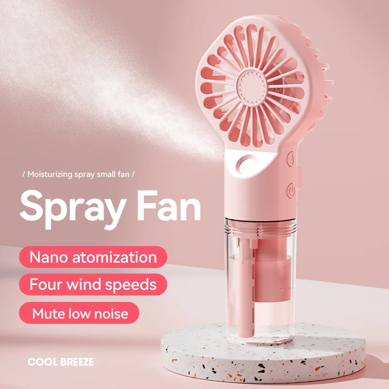 USB Rechargeable Air Cooling Fan Mini Portable Water Misting Fan 4-Gears Wind with Water Tank for Outdoor Travel
