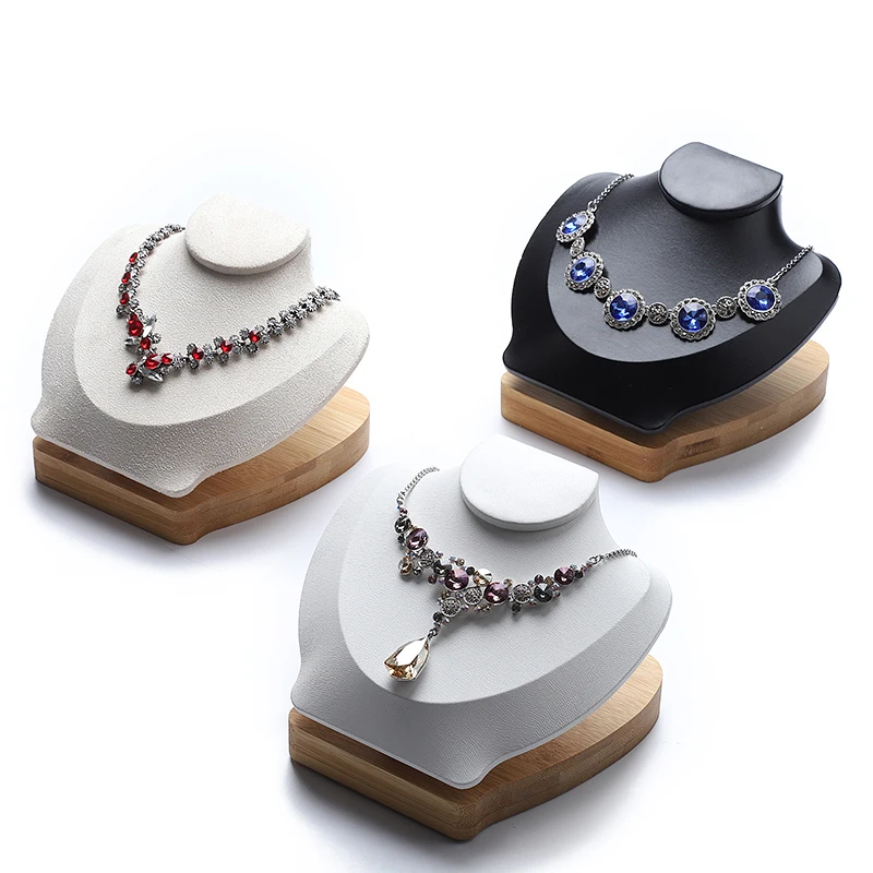 DIGU Europe High quality PU leather jewelry display necklace bust wood necklace and earring jewelry display mannequin
