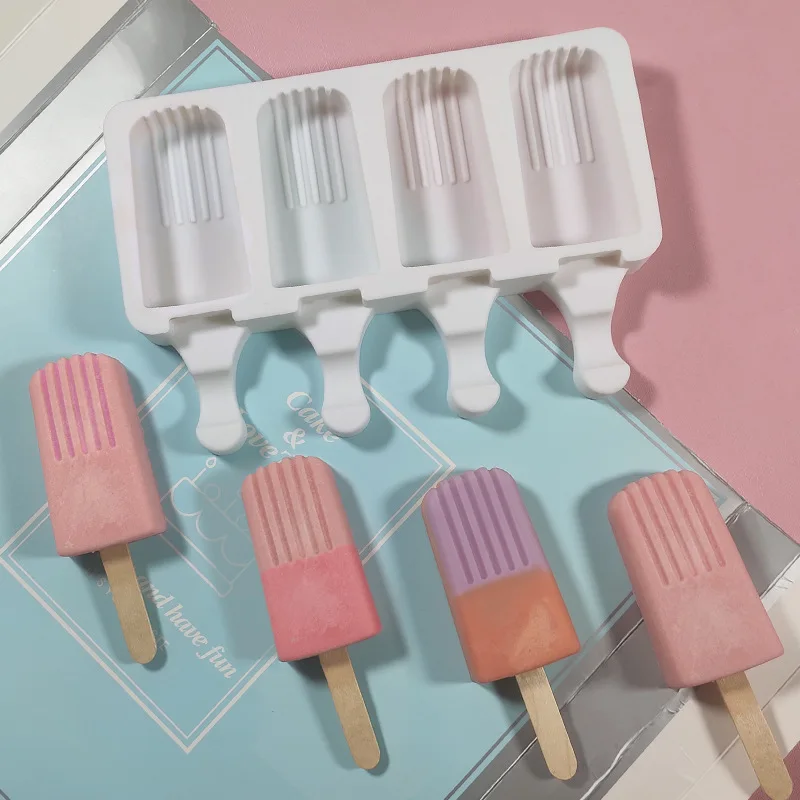 DUMO Tassel Silicone Ice Cream Mold 4 Cells 8 Hole Food Grade DIY Square Popsicle Mold Ice Cube Tray Silicone