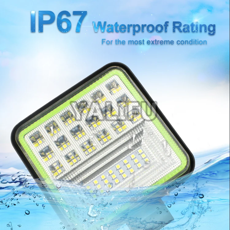 4 Inch Lighting System Flood Beam with Yellow Blue Red Green White ring 126W LED Work Light for Truck ATV SUV Offroad