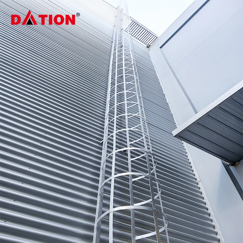 Industrial Outdoor Vertical Cage Ladders Aluminum Material Safety Cat Cage Step Ladder For Fire Escape Access