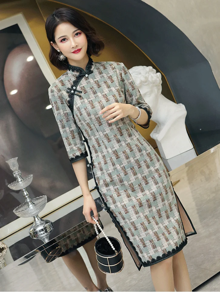 
Chinese Traditional Clothing Costume Dress handmade suede qipao girls Traditional qipao Cheongsam classical suede printing 
