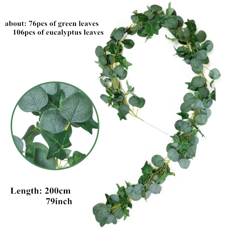 Wholesale Silk Eucalyptus Garland With Flowers Artificial Eucalyptus Willow Leaves Garland Plant For Wedding Home Decoration