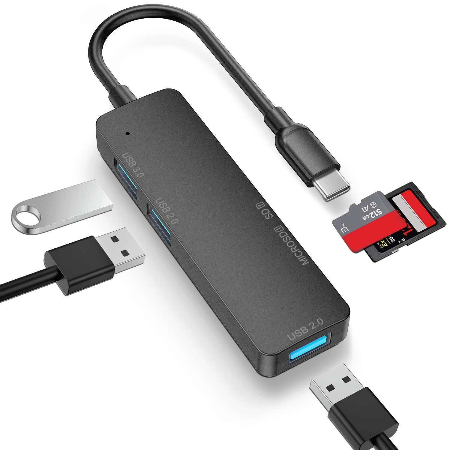 oufan 5 in 1 Type C to USB Hub SD Card Reader for Macbook PC mobile phone 4 USB Ports