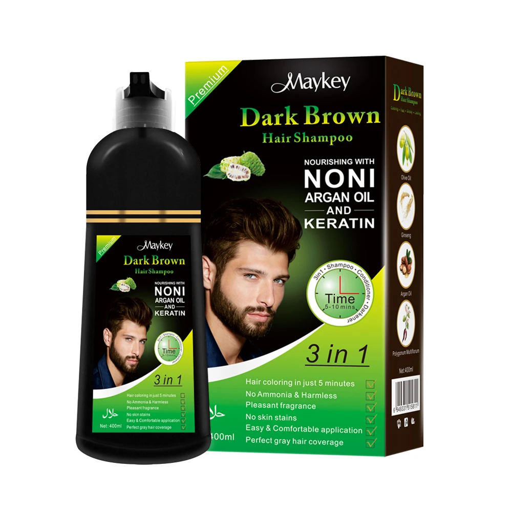 Maykey 400ml Nourishing Noni Argan oil and Keratin Dark Brown Hair Shampoo for cover gray hair