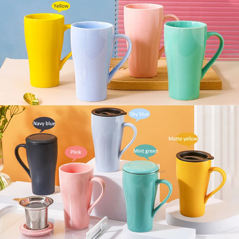 Custom 17oz Large Ceramic Tea Mug Infuser Cup with Logo Tea Strainer Cup Gifts Christmas Porcelain Tea Cup with Infuser and Lid