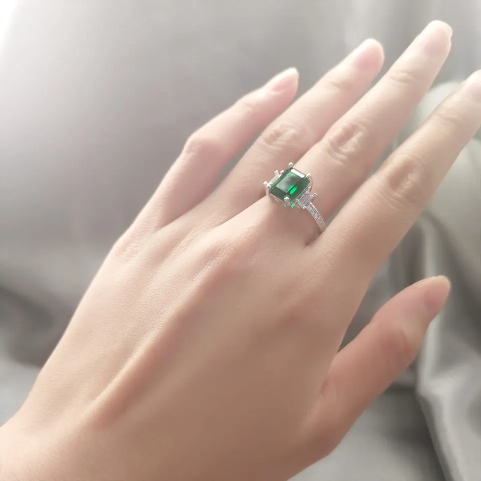 UMCHO 925 Sterling Silver Engagement Ring Green Emerald CZ Gemstone Rings for Women Wedding Party