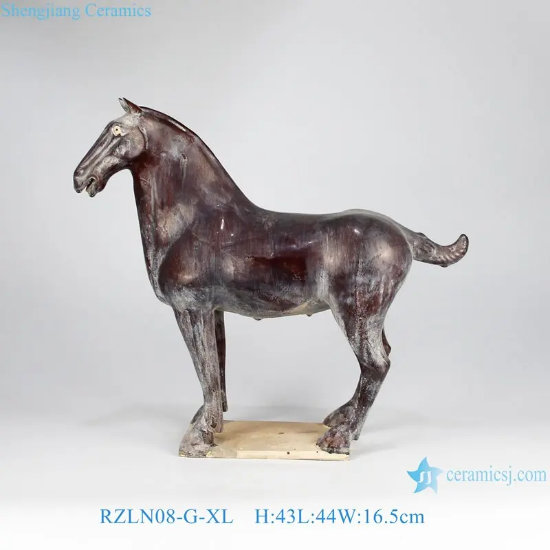 RZLN08-G Antique Large Brown Pottery Walking Horse Sculptures Ancient Home Decorative Horse Shape Ceramic Statues Figurines