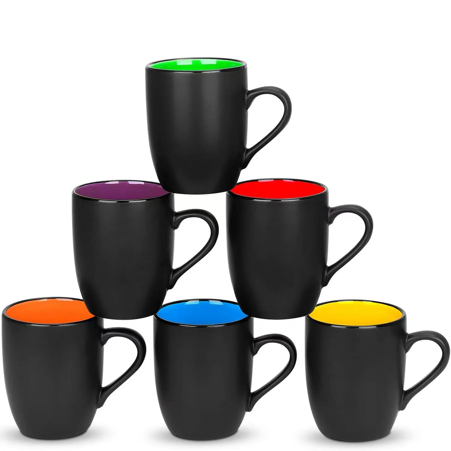 14 oz Ceramic Mug Black Exterior and Colored Interior Stoneware Taza  Gift Cup Coffee Mug Ceramic Mugs for Office Home Daily Use