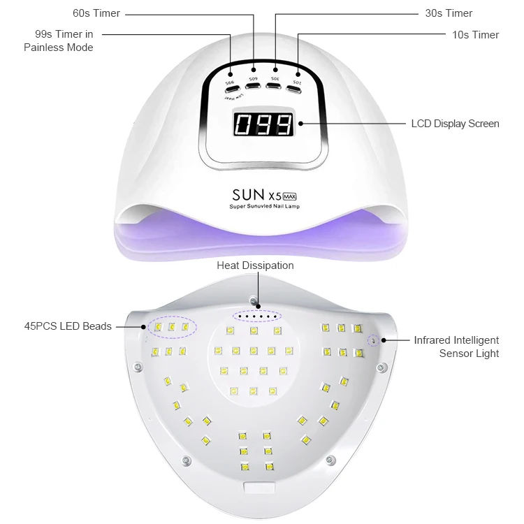 45LEDs Powerful UV LED Nail Dryer For Drying Nail Gel Polish With Large LCD Touch Screen Smart Sensor Nail Lamp