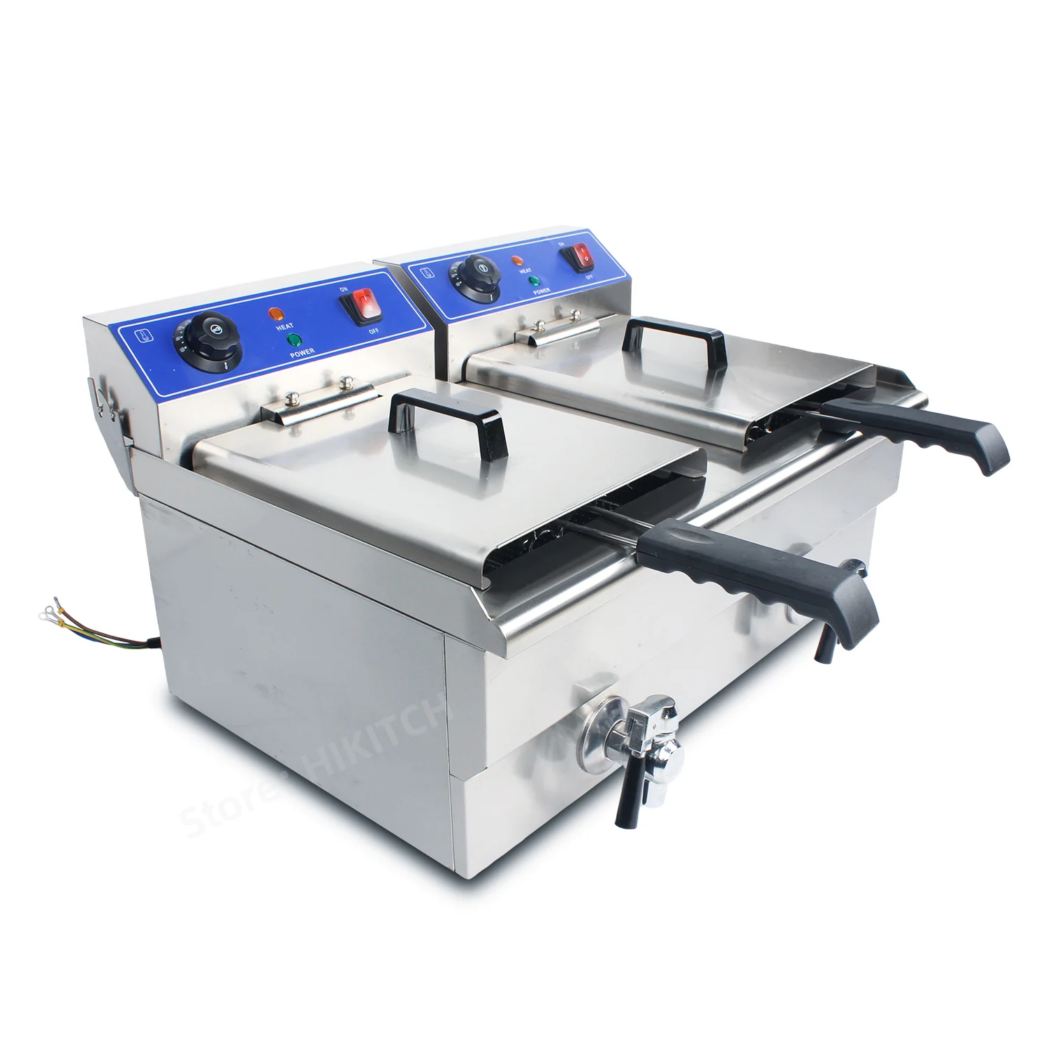 New 132V electric deep fryer dual tanks 2 baskets 26 liters with circuit breaker and oil faucet French fries chicken high power