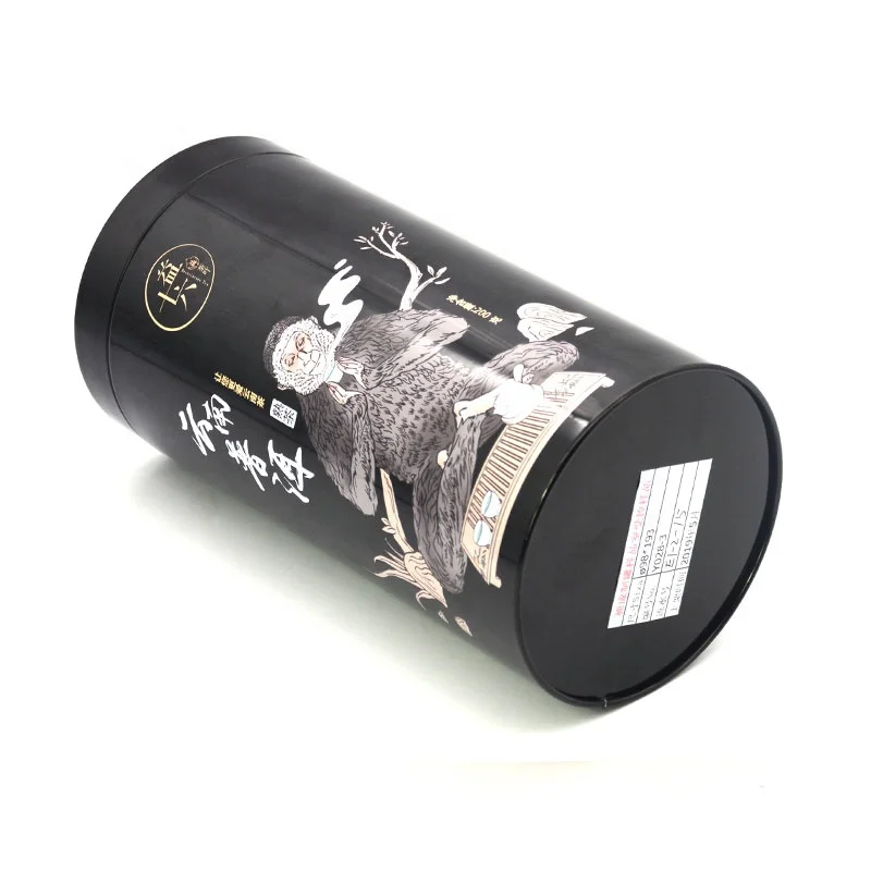 Round coffee tins black tea tin packing box for tea bag packing tea tin custom coffee storage metal can