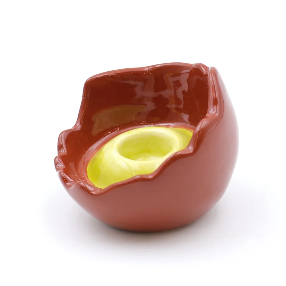 Custom logo food themed candlestick ceramic red salted broken eggshell and fried egg taper shaped candle holder